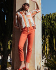 Jeans with Fancy Buttons in Coral Size 8