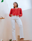 JANE Flared Jeans in Ecru Size 18
