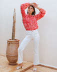 JANE Flared Jeans in Ecru Size 18