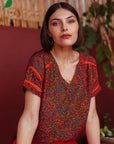 Printed Short Sleeve Blouse in Poppy Size T1