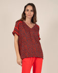 Printed Short Sleeve Blouse in Poppy Size T1