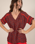 Printed Short Sleeve Blouse in Poppy Size T1