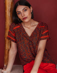 Printed Short Sleeve Blouse in Poppy Size T1