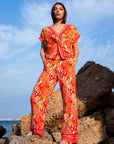 Print Wide Leg Trousers in Multi Size 6