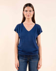 Lurex Short Sleeved Top in Indian Ink