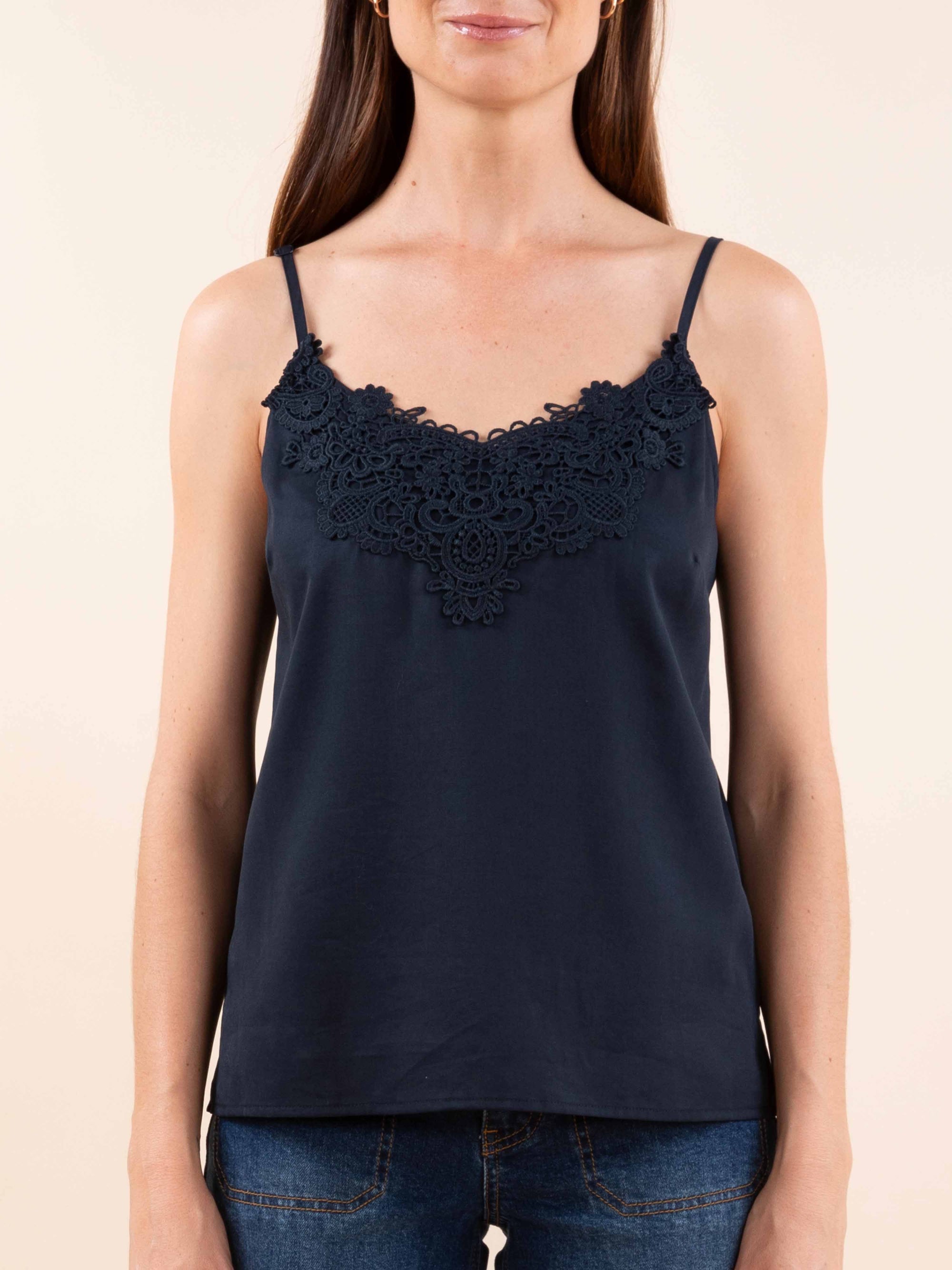 Strappy Top with Lace Detail in Sapphire