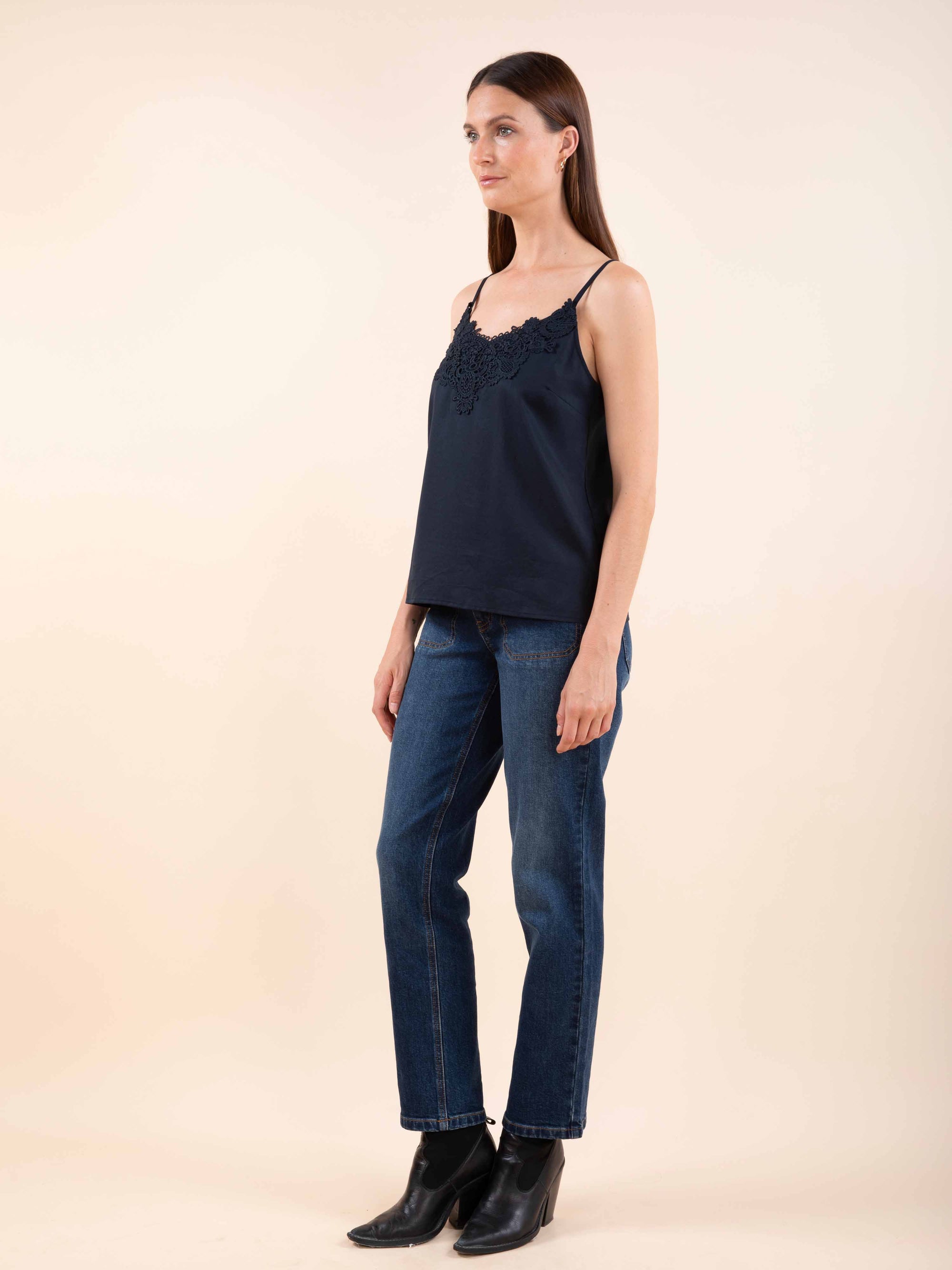 Strappy Top with Lace Detail in Sapphire