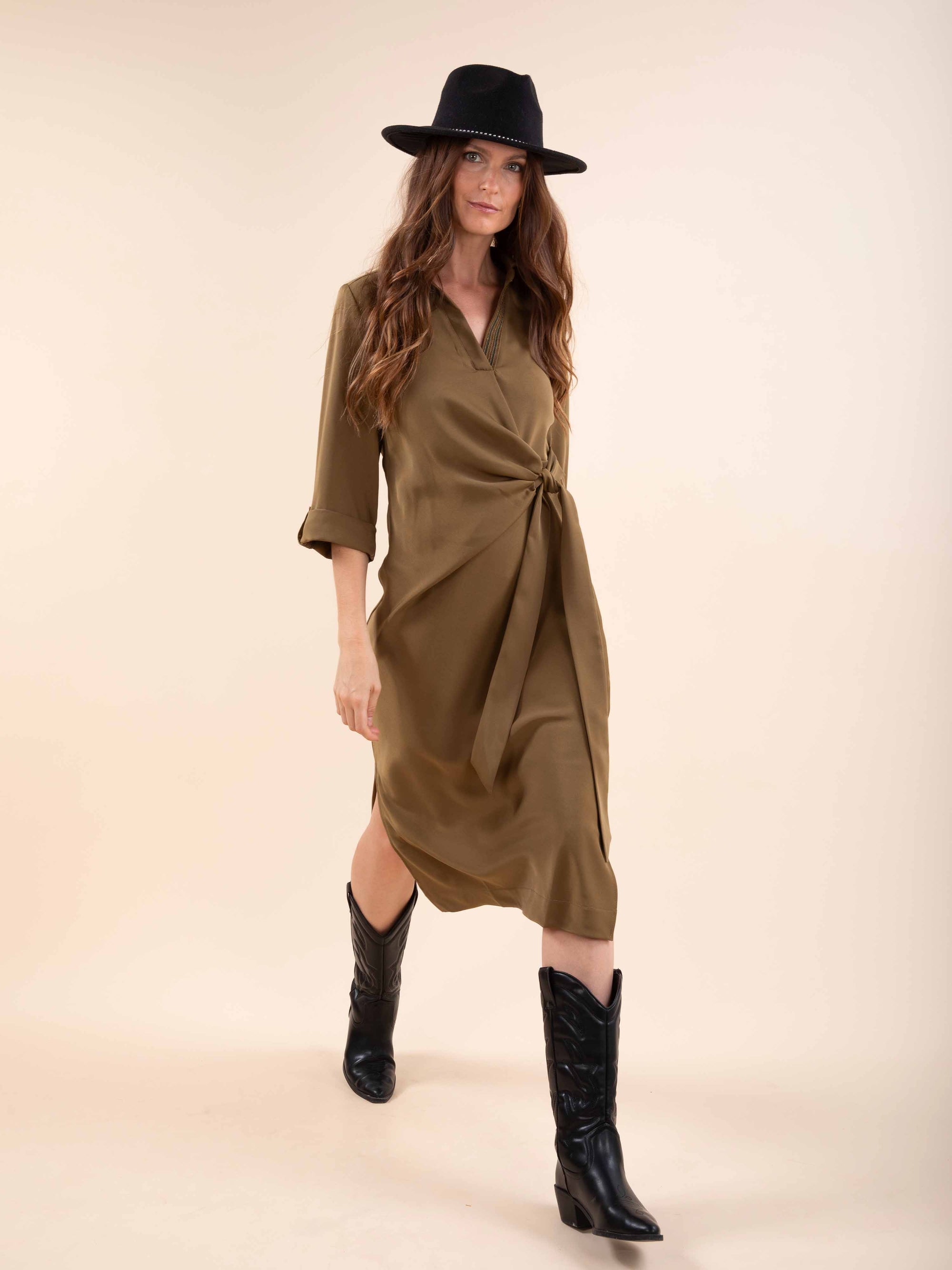 Draped Dress in Olive Green