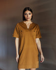 Short Dress with Patch Pockets in Mustard Size 10