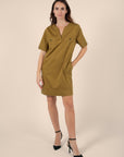 Short Dress with Patch Pockets in Mustard Size 10