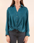 Twisted Satin Blouse in Blue