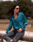 Twisted Satin Blouse in Blue