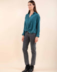 Twisted Satin Blouse in Blue