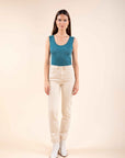 Studded Straight Jeans in Beige