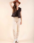 Studded Straight Jeans in Beige