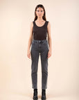 Studded Straight Jeans in Grey Denim