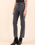 Studded Straight Jeans in Grey Denim