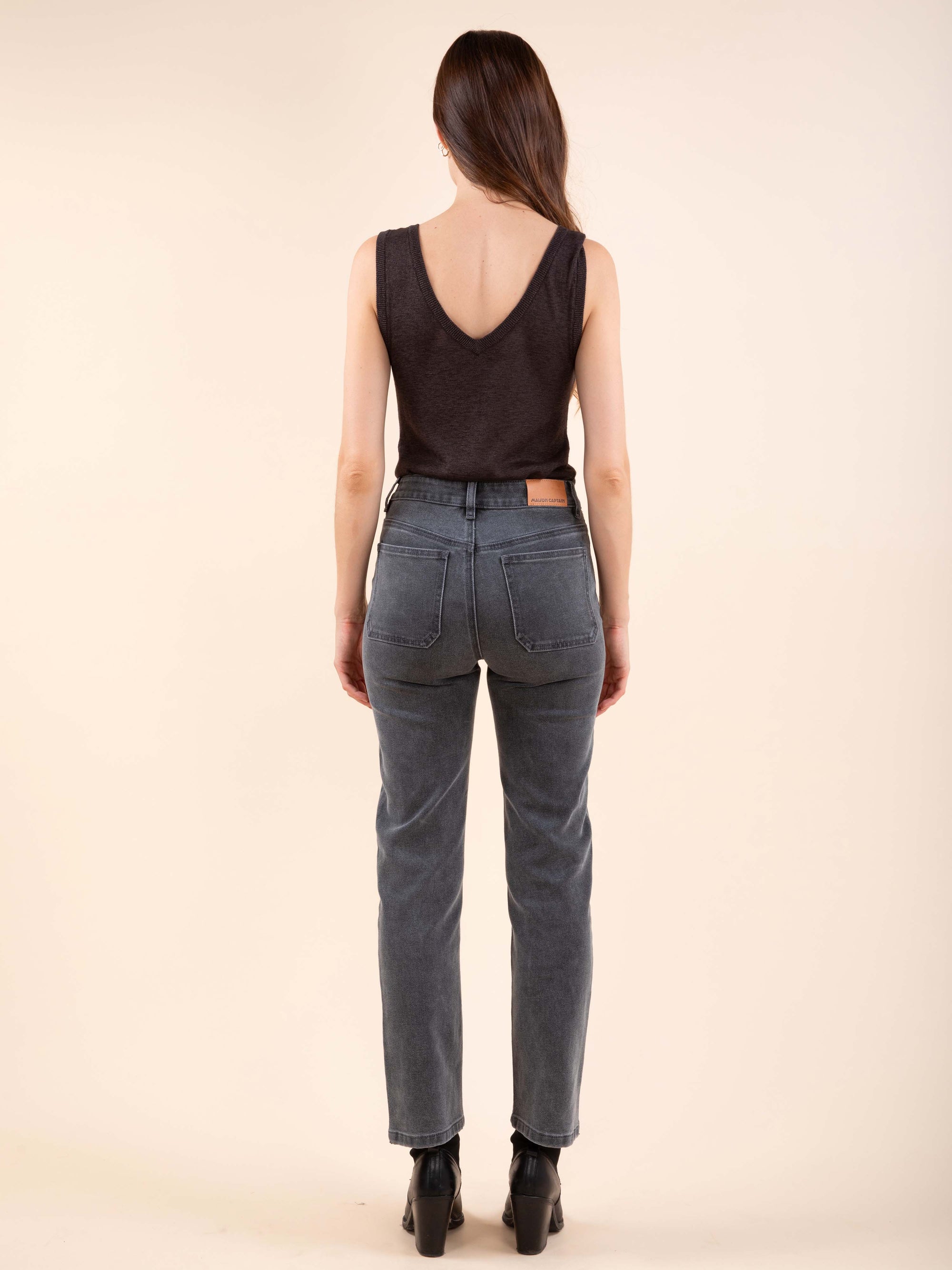 Studded Straight Jeans in Grey Denim