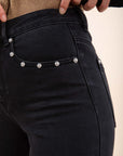 JANE Studded Flare Jeans in Black