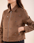 Studded Suede Jacket in Camel