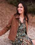 Studded Suede Jacket in Camel