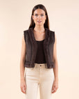 Sleeveless Shearling Jacket in Chocolate Brown