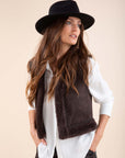 Sleeveless Shearling Jacket in Chocolate Brown