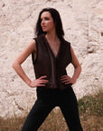 Sleeveless Shearling Jacket in Chocolate Brown