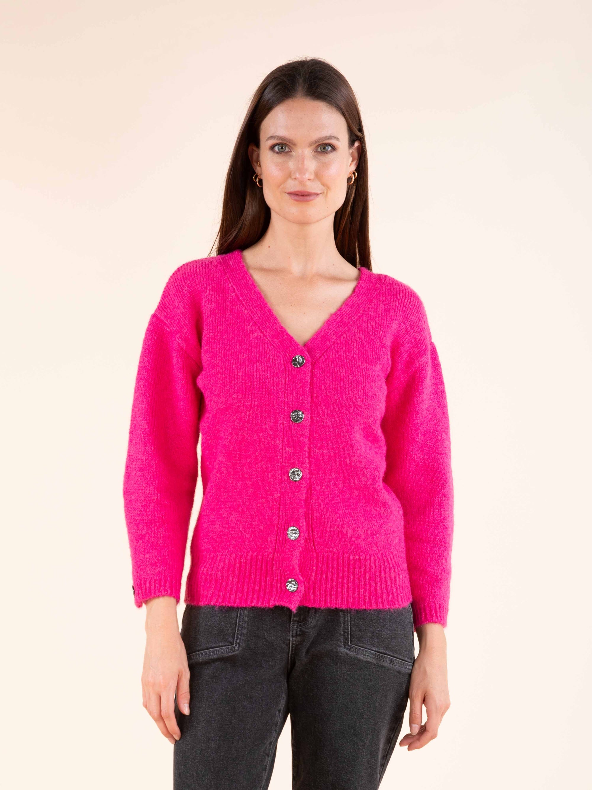 Decorative Button Cardigan in Pink