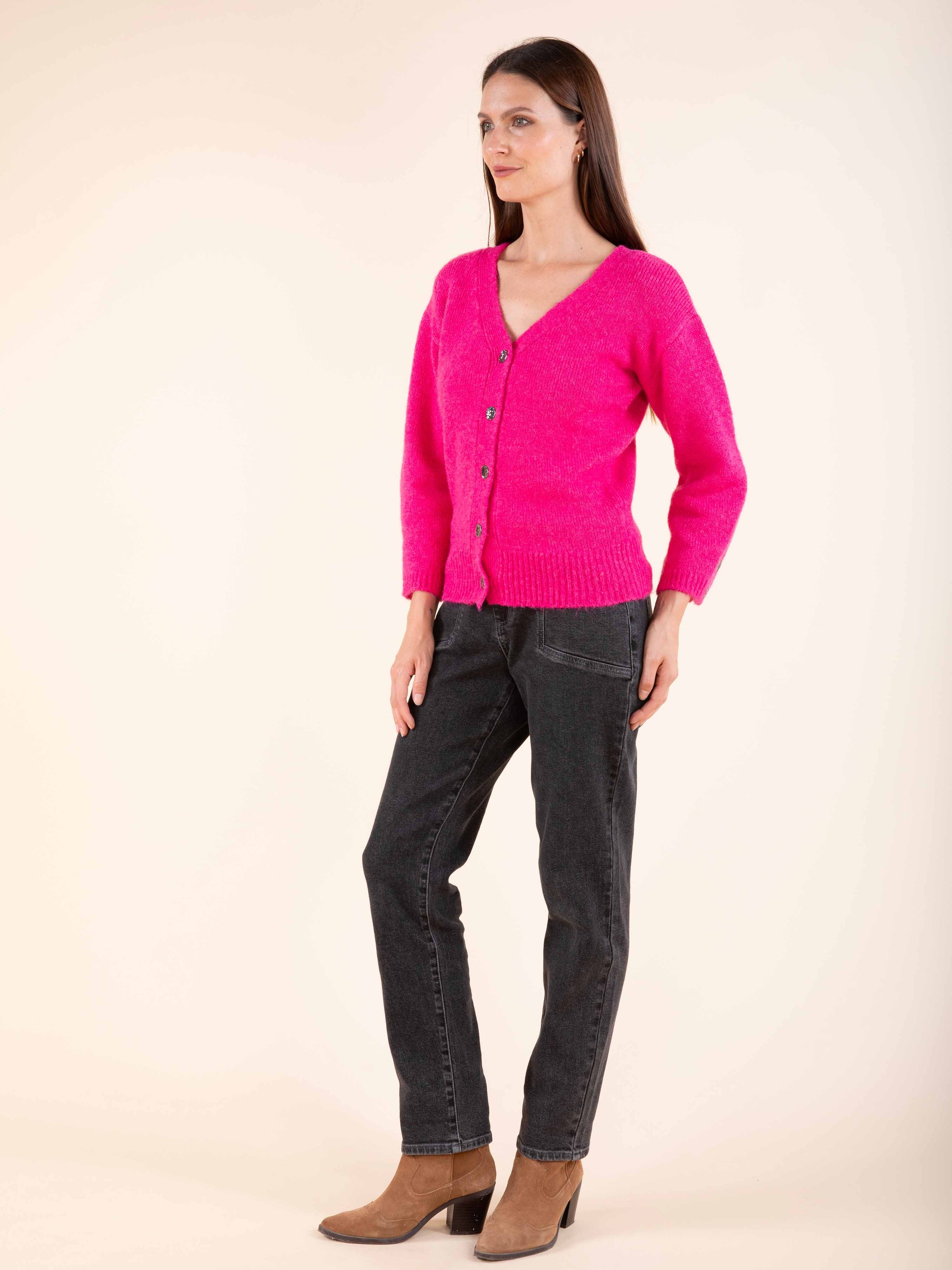 Decorative Button Cardigan in Pink