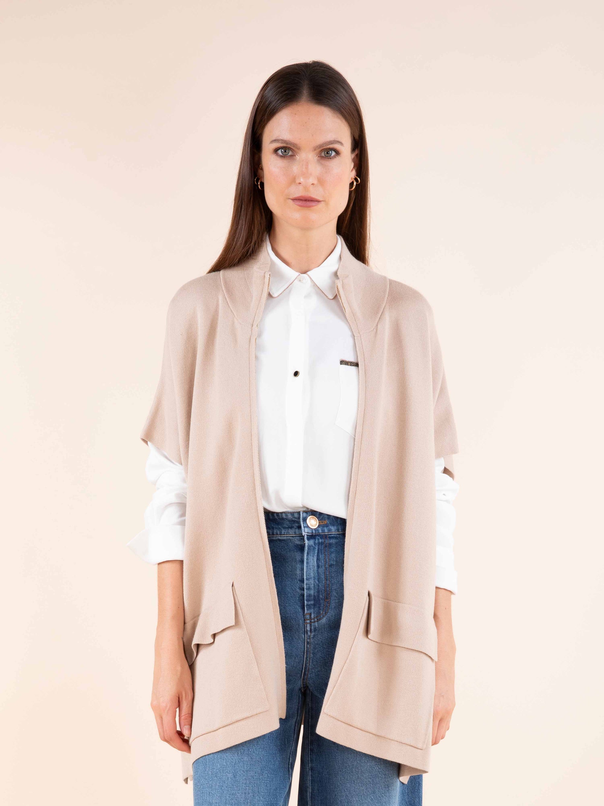 Zipped Cape in Camel