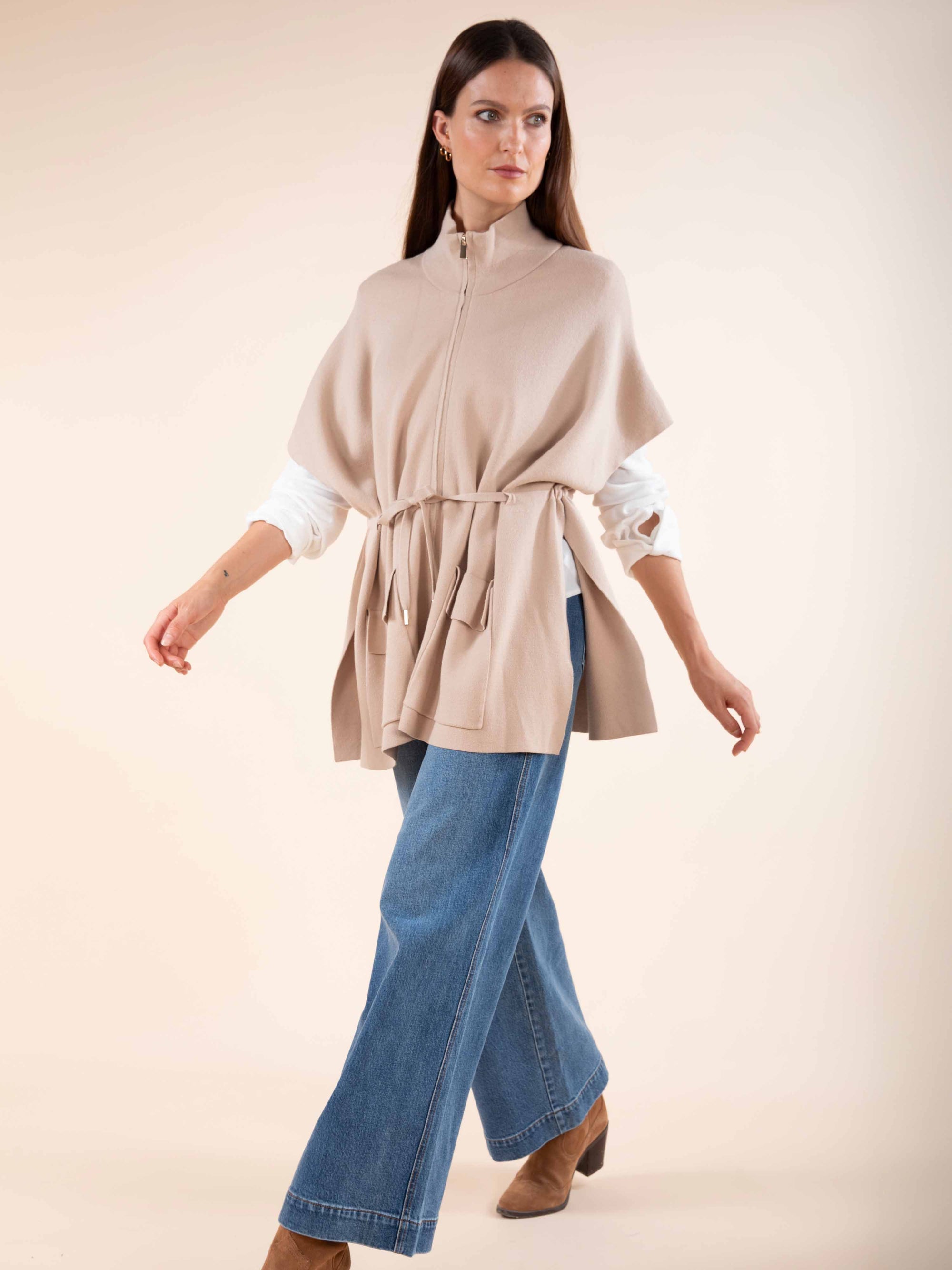 Zipped Cape in Camel