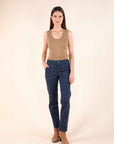 Straight Leg Leopard Print Trousers in Night Blue