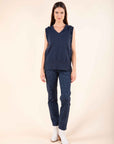 Straight Leg Leopard Print Trousers in Night Blue