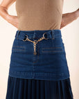 Denim Mini with Pleated Voile Skirt