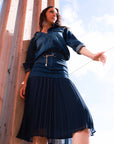 Denim Mini with Pleated Voile Skirt