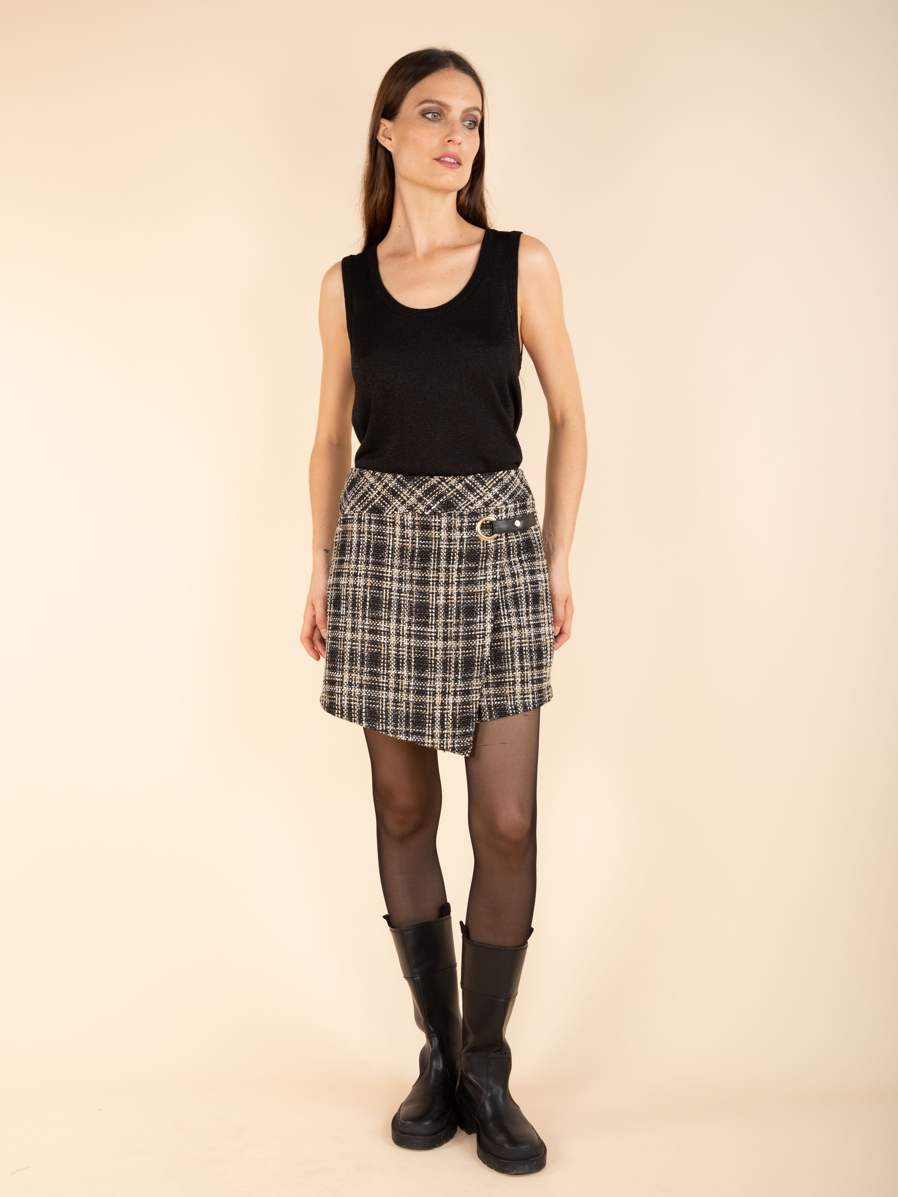 スカート sheller Leather combination tweed skort スカート sheller Leather combination tweed skort スカート