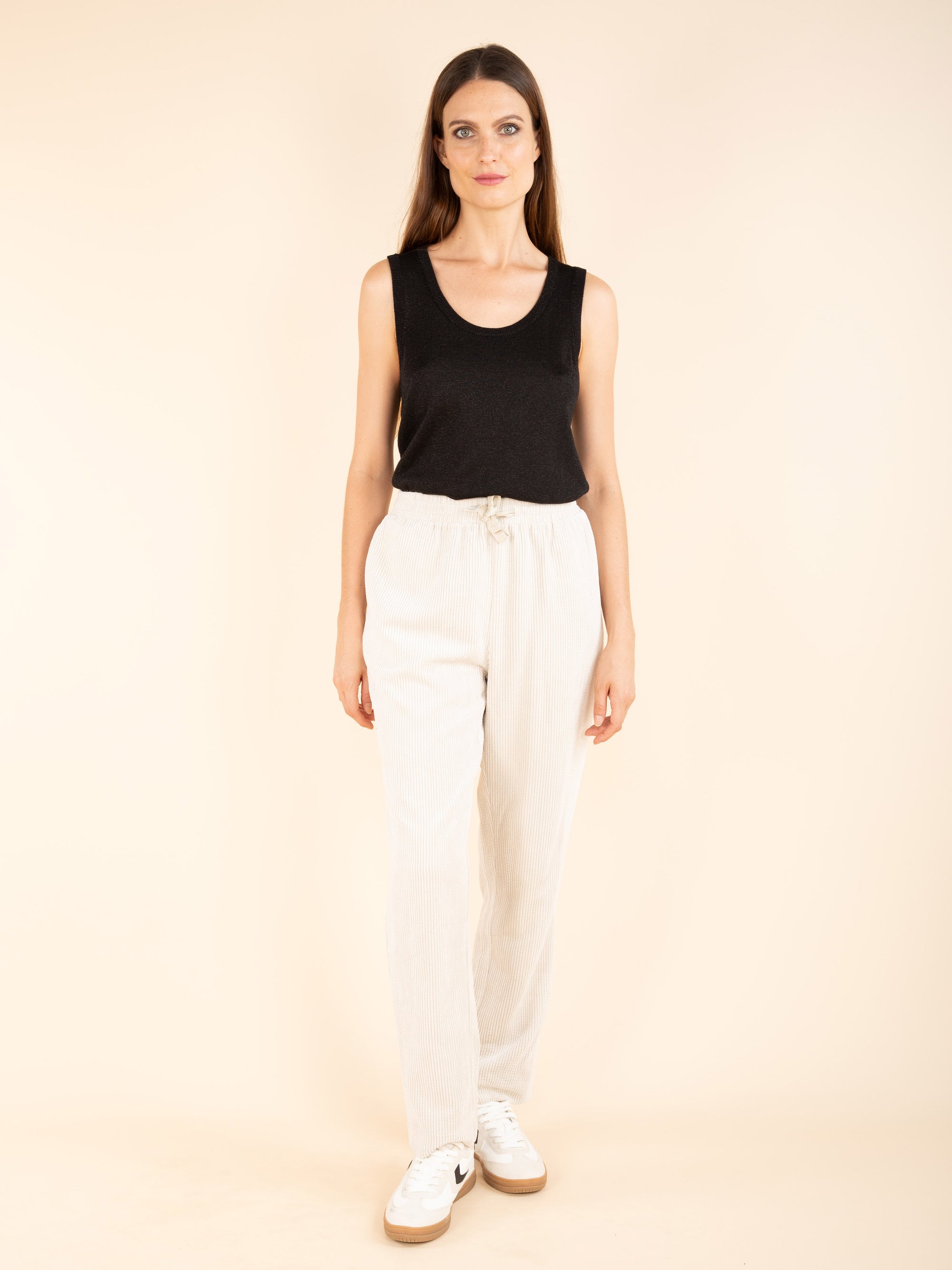Drawstring Corduroy Trousers in Latte