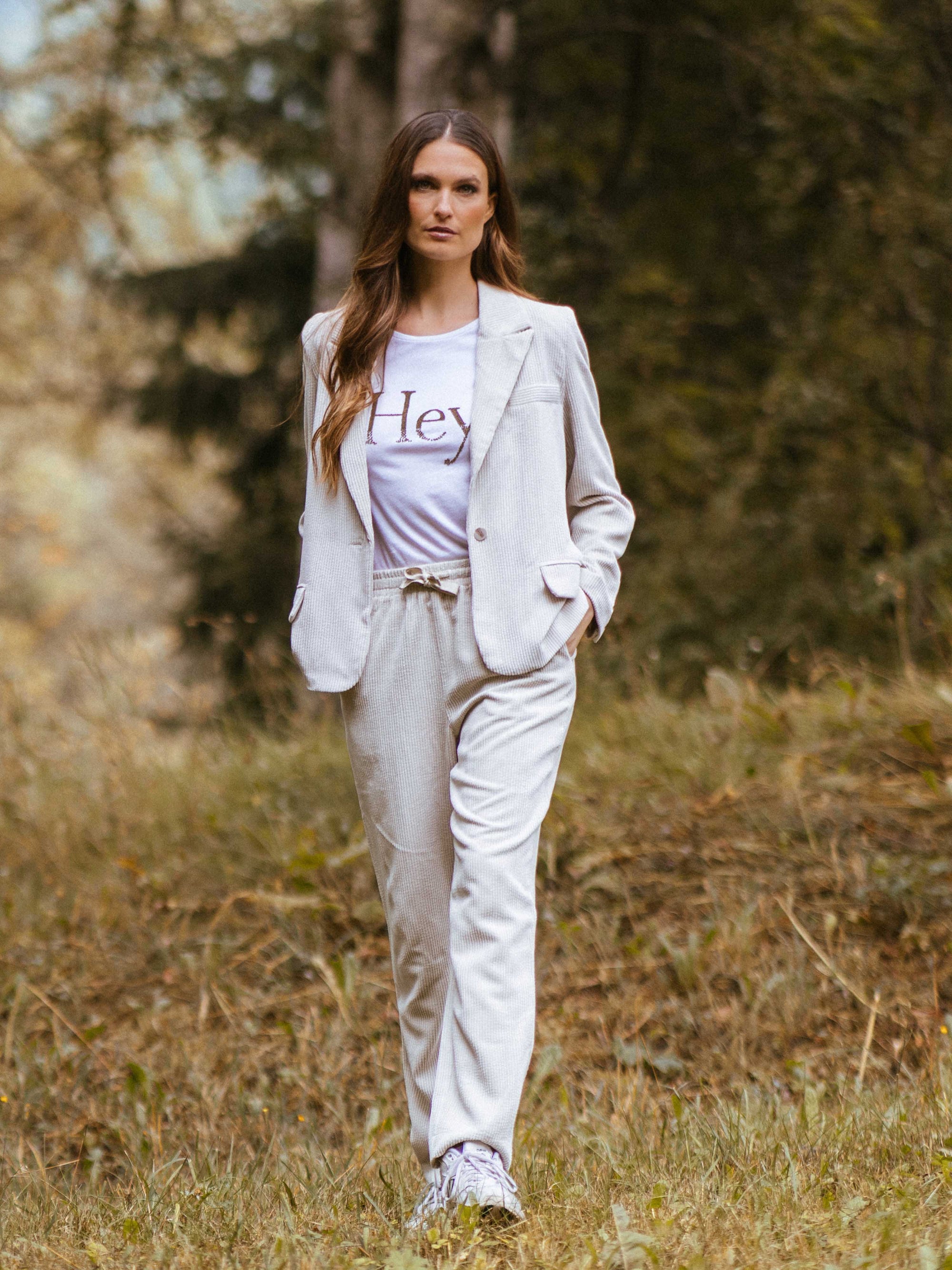 Drawstring Corduroy Trousers in Latte