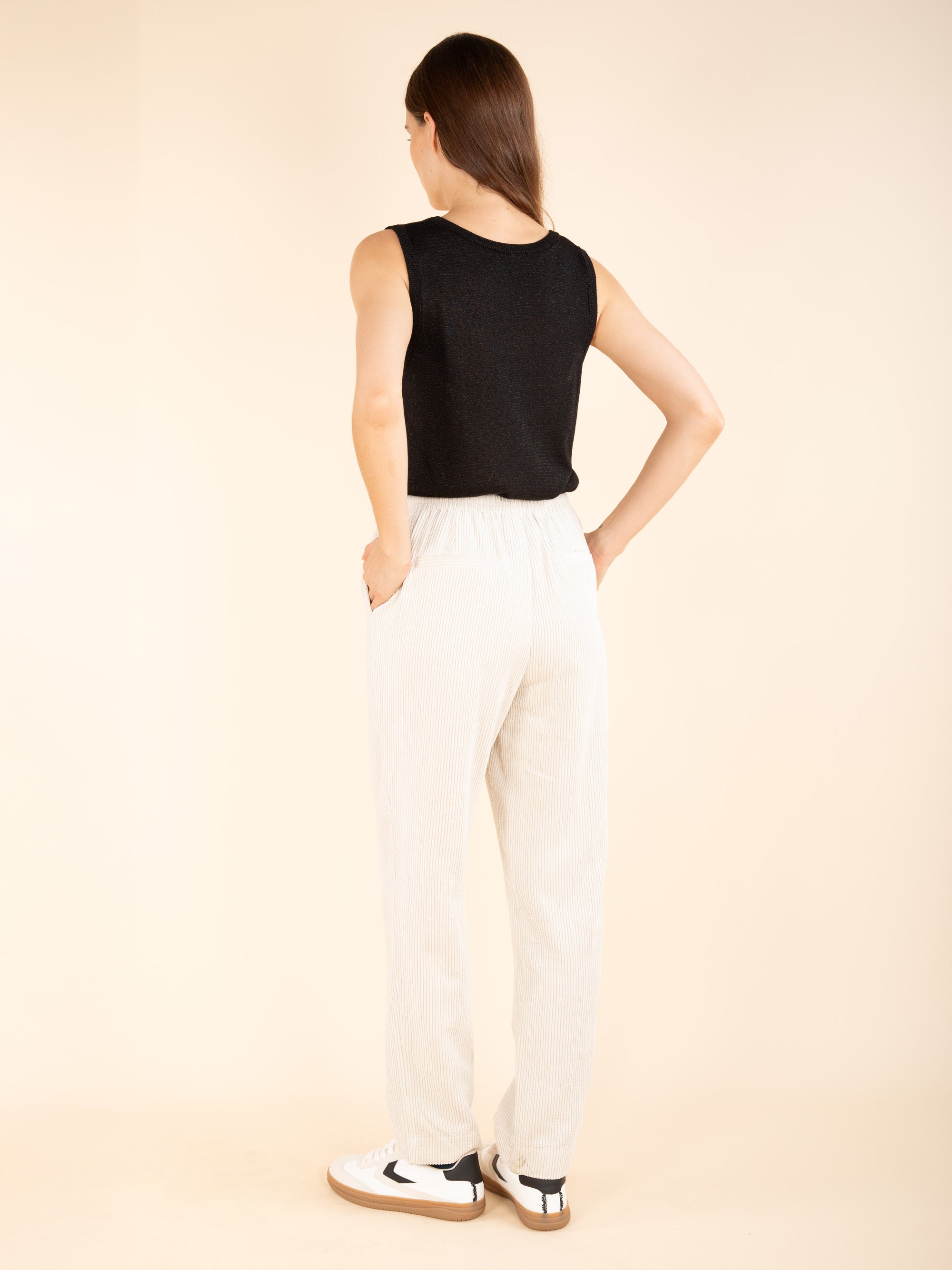 Drawstring Corduroy Trousers in Latte