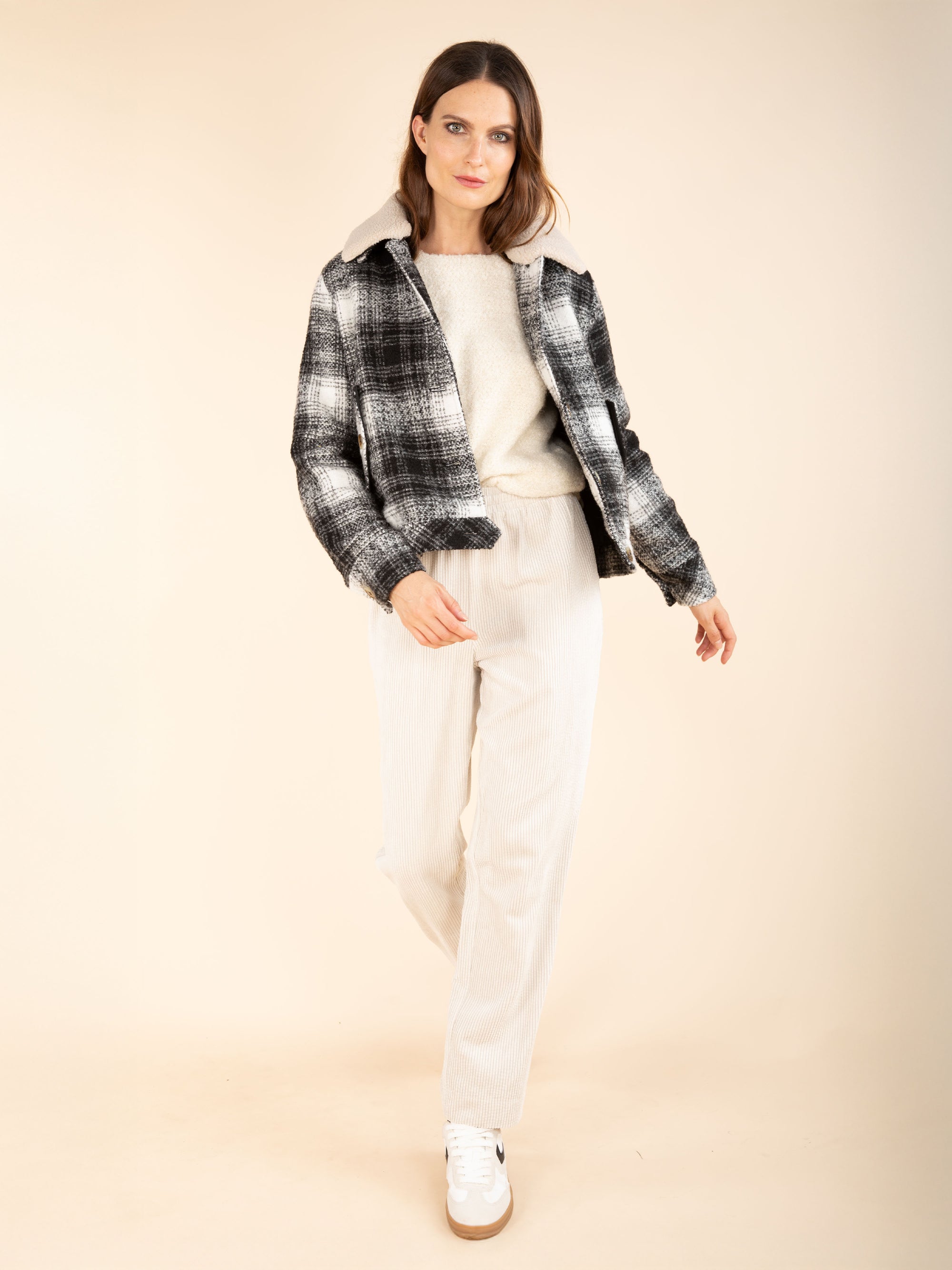 Drawstring Corduroy Trousers in Latte