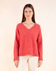 V Neck Jumper in Deep Coral