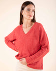V Neck Jumper in Deep Coral