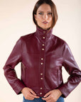 Faux Leather Jacket in Bordeaux