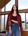 Faux Leather Jacket in Bordeaux
