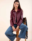 Faux Leather Jacket in Bordeaux