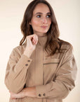 Button Down Shacket in Camel