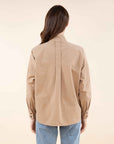Button Down Shacket in Camel