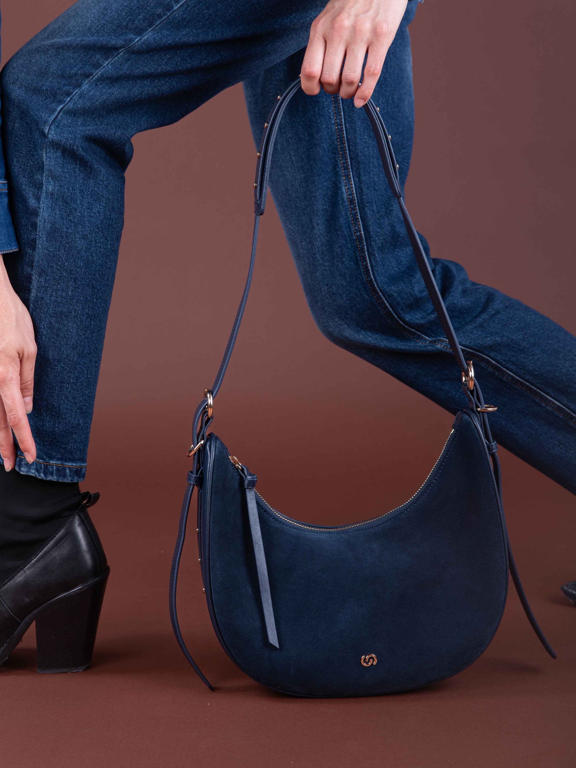 LUCIEN Half Moon Bag in Denim Blue
