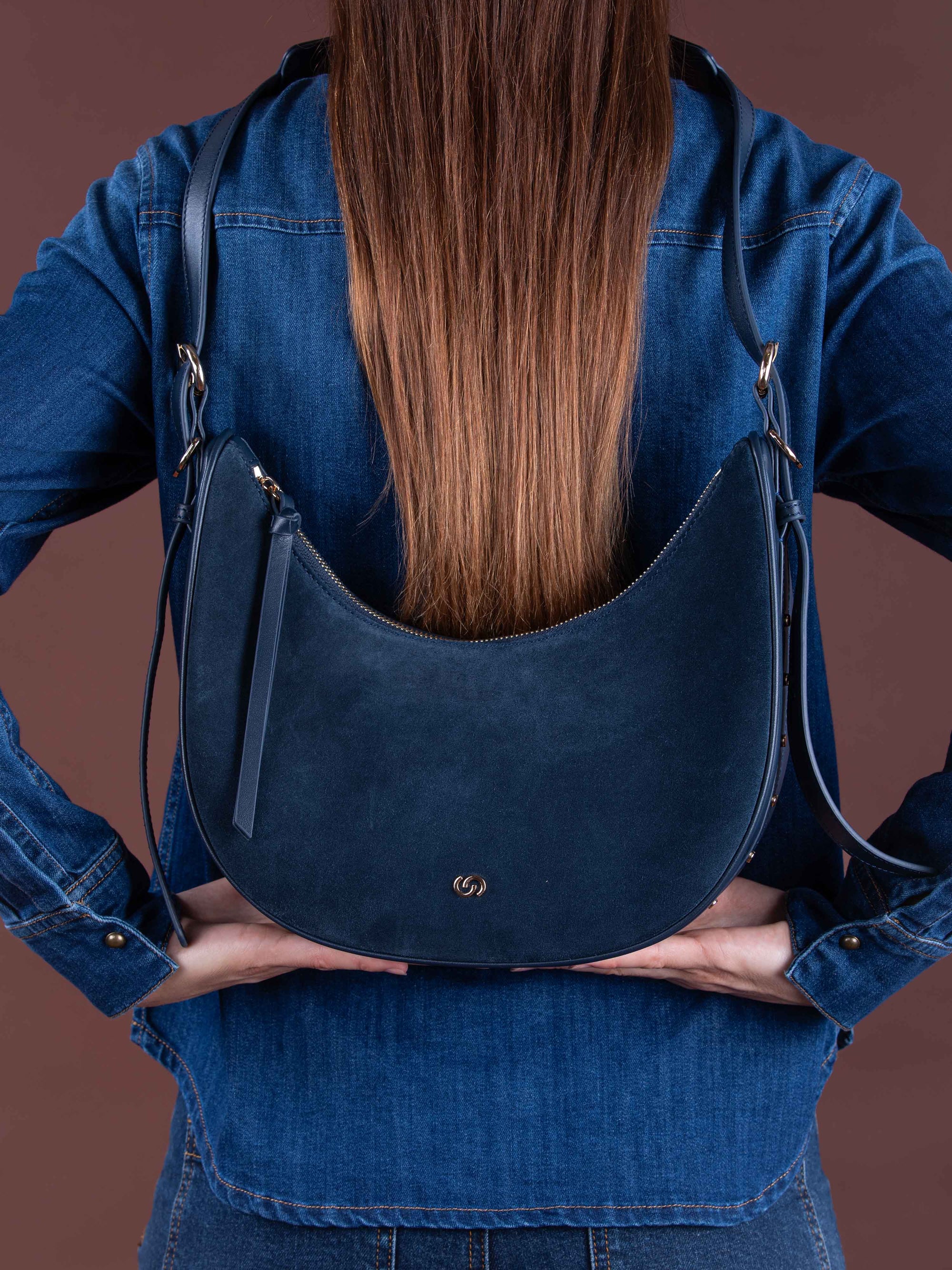 LUCIEN Half Moon Bag in Denim Blue